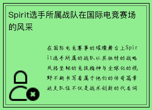 Spirit选手所属战队在国际电竞赛场的风采