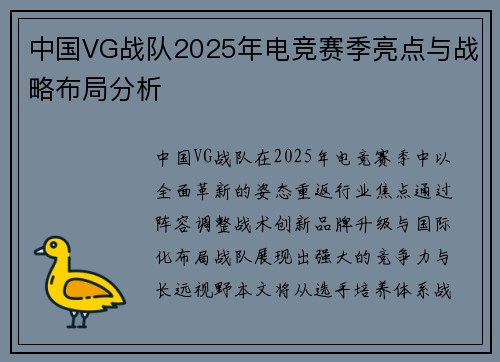 中国VG战队2025年电竞赛季亮点与战略布局分析